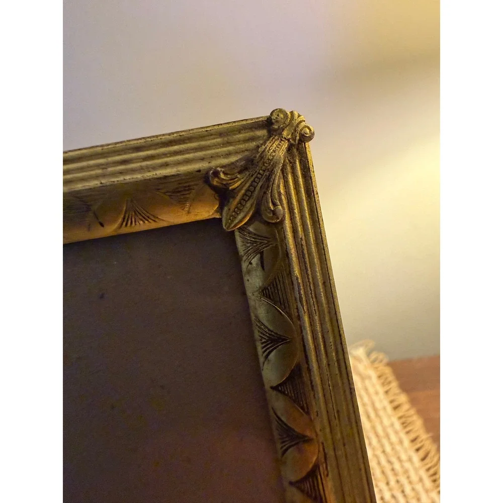 Vintage Art Deco Gold Toned Footed 8x10 Picture Frame Floral Corner Detail